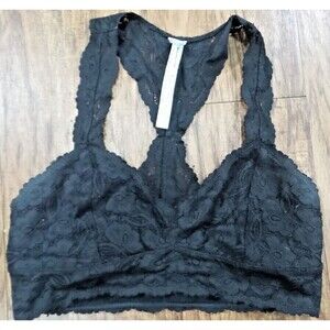Free People Intimately Medium Black Lace Halter Bralette Longline Unpadded